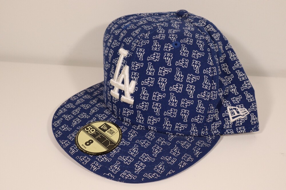 Dodgers All Over Print New Era Baseball Flat Brim Fitted Hat 59Fifty MLB Size 8